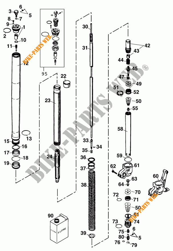 FORCELLA ANTERIORE (COMPONENTI) per KTM 540 SXS RACING 2001