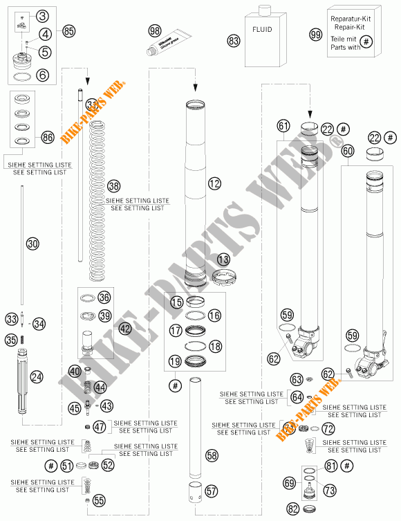 FORCELLA ANTERIORE (COMPONENTI) per KTM 530 EXC SIX DAYS 2011