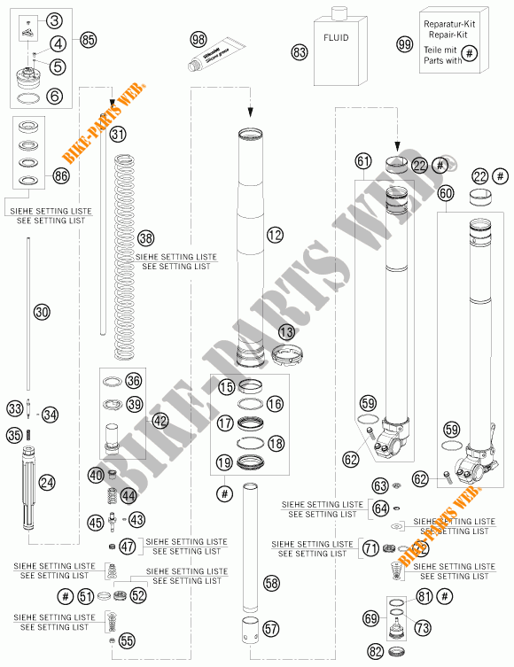 FORCELLA ANTERIORE (COMPONENTI) per KTM 530 EXC 2011