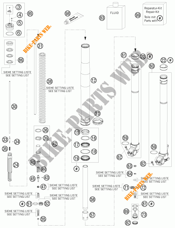 FORCELLA ANTERIORE (COMPONENTI) per KTM 530 EXC 2010