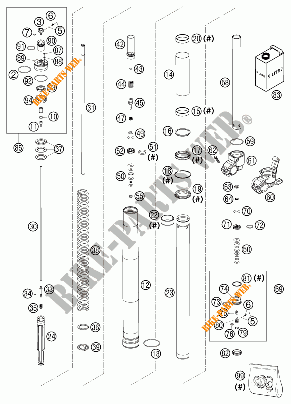 FORCELLA ANTERIORE (COMPONENTI) per KTM 525 EXC RACING 2003