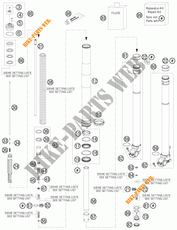 FORCELLA ANTERIORE (COMPONENTI) per KTM 300 EXC FACTORY EDITION 2015