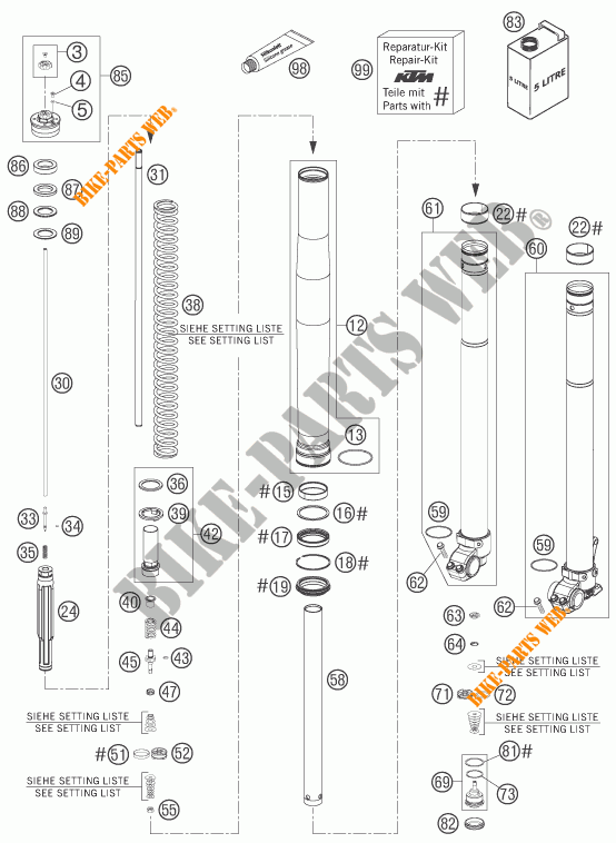 FORCELLA ANTERIORE (COMPONENTI) per KTM 250 EXC-F SIX DAYS 2007