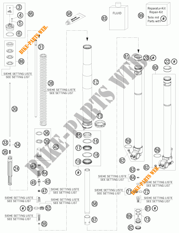 FORCELLA ANTERIORE (COMPONENTI) per KTM 250 EXC-F 2010