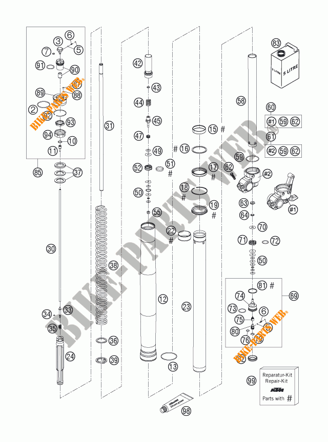 FORCELLA ANTERIORE (COMPONENTI) per KTM 125 EXC SIX-DAYS 2005