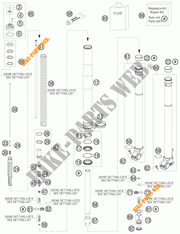 FORCELLA ANTERIORE (COMPONENTI) per KTM 125 EXC 2013