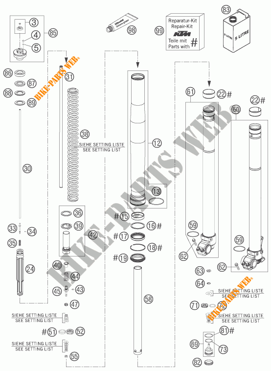 FORCELLA ANTERIORE (COMPONENTI) per KTM 125 EXC 2007