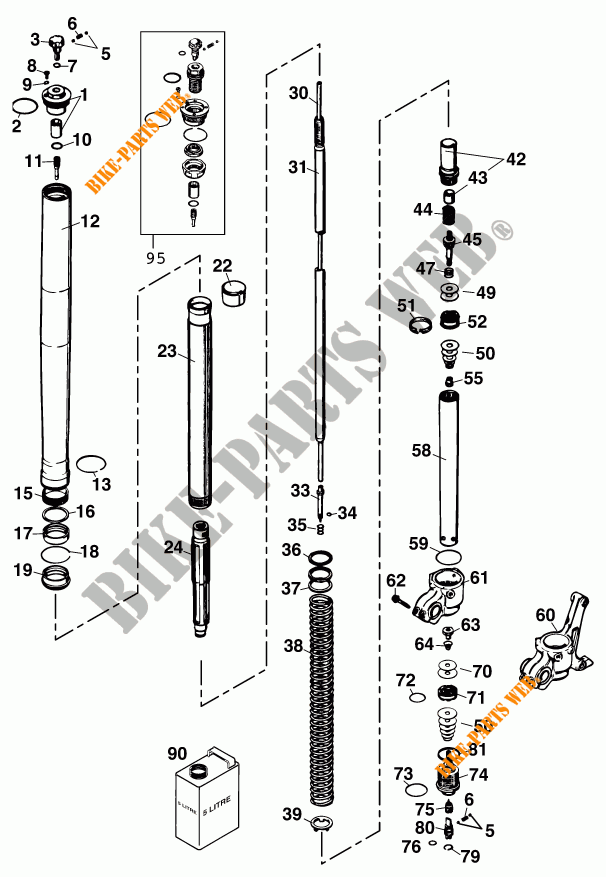 FORCELLA ANTERIORE (COMPONENTI) per KTM 125 EXC 2001