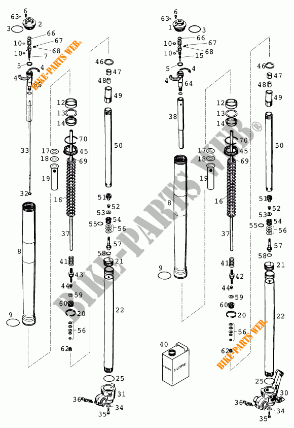 FORCELLA ANTERIORE (COMPONENTI) per KTM 400 SXC 2000