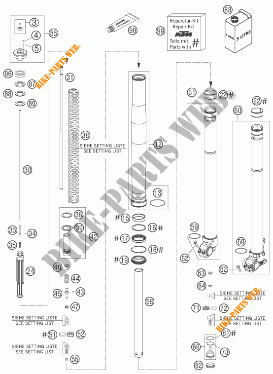 FORCELLA ANTERIORE (COMPONENTI) per KTM 450 EXC RACING 2007