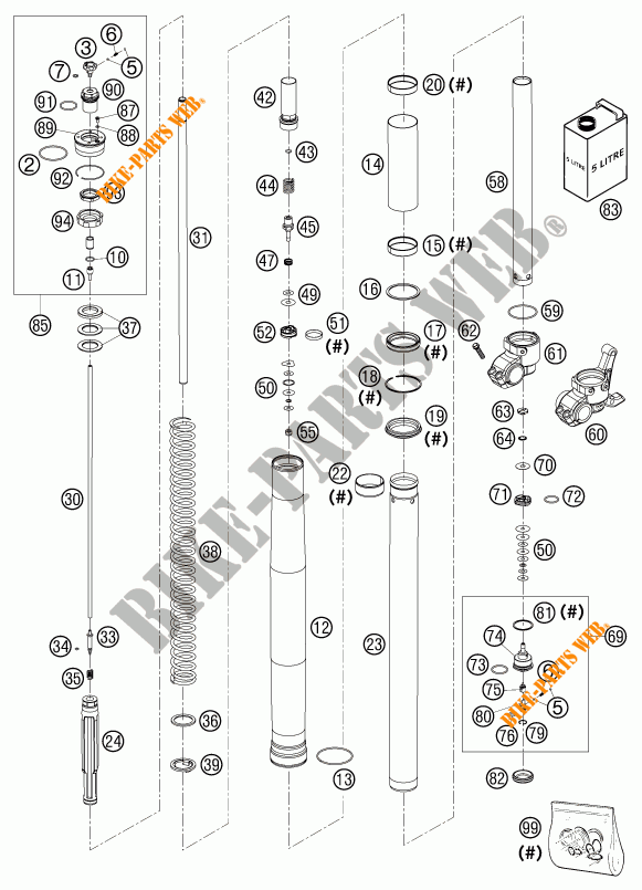 FORCELLA ANTERIORE (COMPONENTI) per KTM 450 EXC RACING 2003