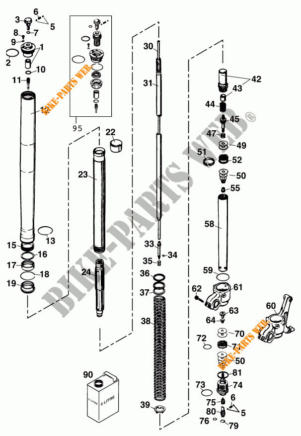 FORCELLA ANTERIORE (COMPONENTI) per KTM 400 EXC RACING 2001