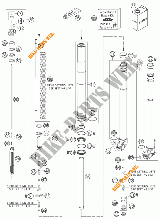 FORCELLA ANTERIORE (COMPONENTI) per KTM 400 EXC FACTORY RACING 2007