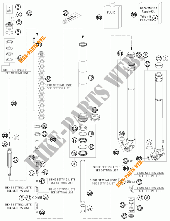 FORCELLA ANTERIORE (COMPONENTI) per KTM 350 EXC-F SIX DAYS 2012