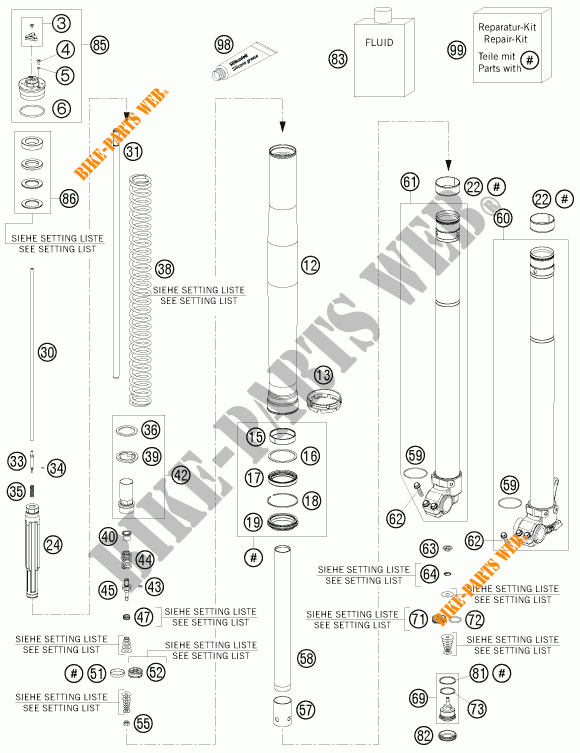 FORCELLA ANTERIORE (COMPONENTI) per KTM 350 EXC-F 2015