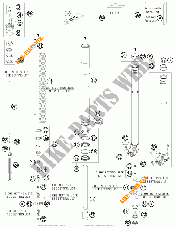 FORCELLA ANTERIORE (COMPONENTI) per KTM 350 EXC-F 2013