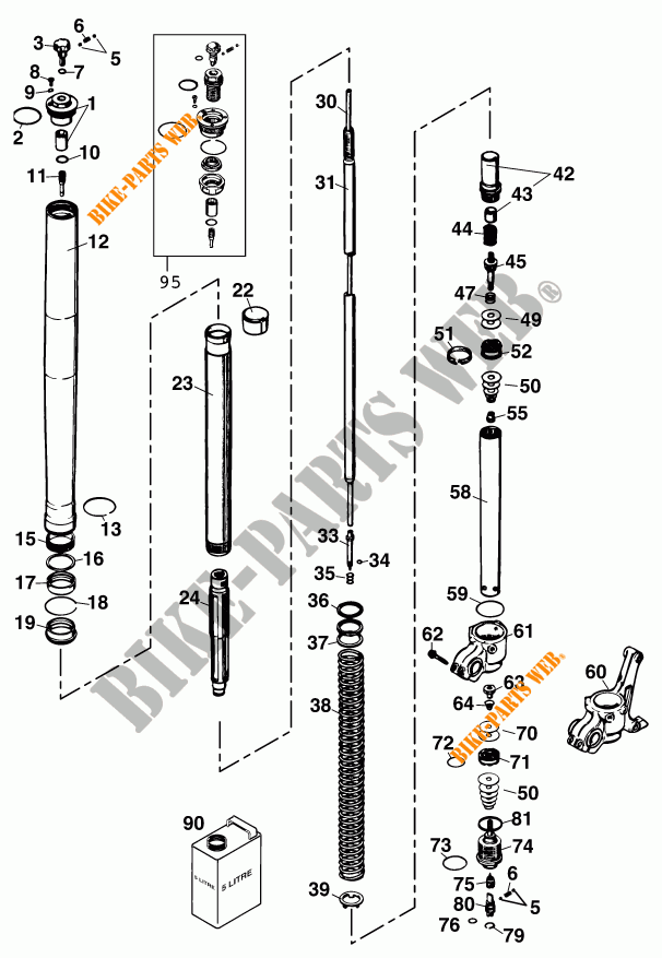 FORCELLA ANTERIORE (COMPONENTI) per KTM 250 EXC SIX-DAYS 2001