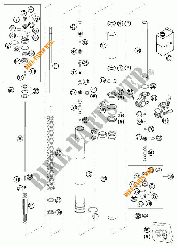 FORCELLA ANTERIORE (COMPONENTI) per KTM 250 EXC RACING 2003