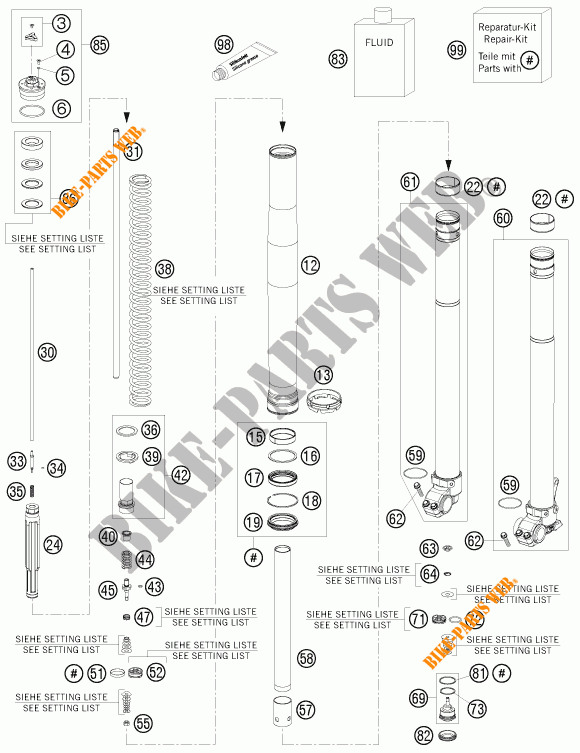FORCELLA ANTERIORE (COMPONENTI) per KTM 250 EXC 2010