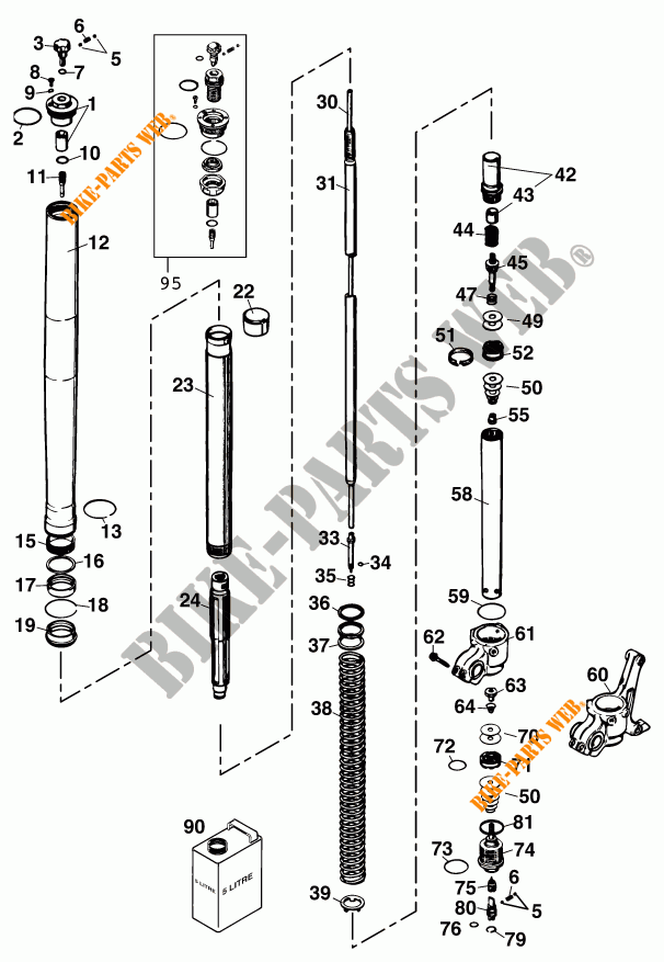 FORCELLA ANTERIORE (COMPONENTI) per KTM 250 EXC 2001