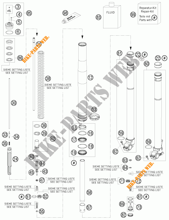 FORCELLA ANTERIORE (COMPONENTI) per KTM 200 EXC 2012
