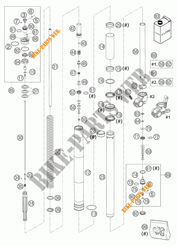 FORCELLA ANTERIORE (COMPONENTI) per KTM 525 SX RACING 2004