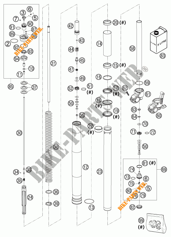 FORCELLA ANTERIORE (COMPONENTI) per KTM 525 SX RACING 2003
