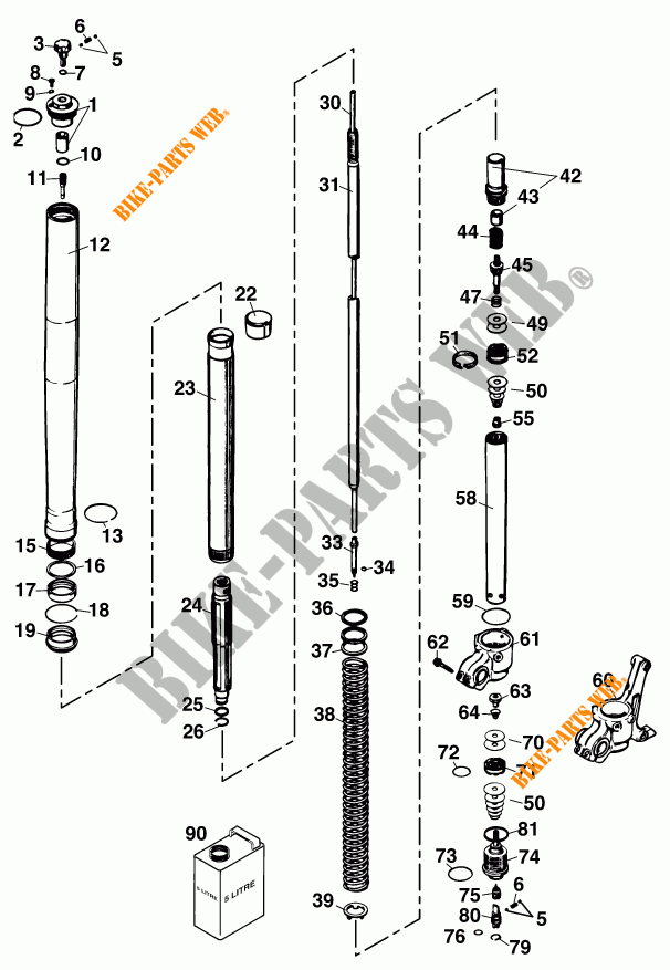 FORCELLA ANTERIORE (COMPONENTI) per KTM 380 SX 2000