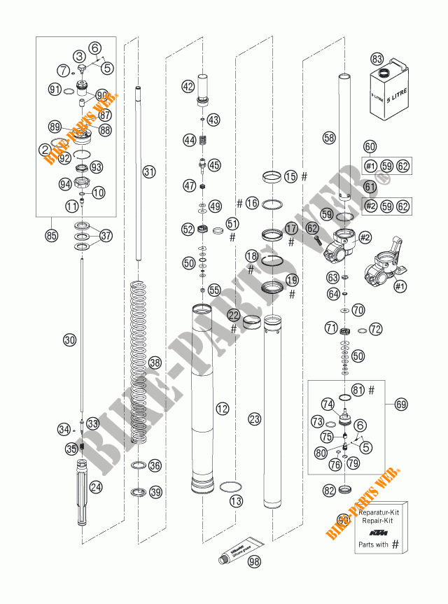 FORCELLA ANTERIORE (COMPONENTI) per KTM 125 SXS 2005