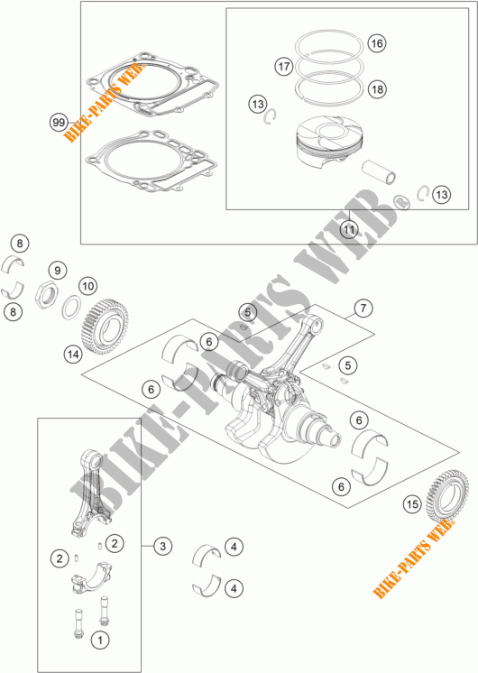 ALBERO MOTORE / PISTONE per KTM 1290 SUPER DUKE R SPECIAL EDITION ABS 2016