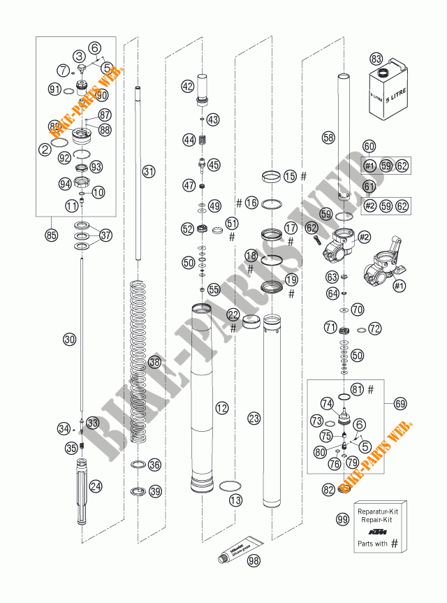 FORCELLA ANTERIORE (COMPONENTI) per KTM 125 SX TYLA RATTRAY 2005