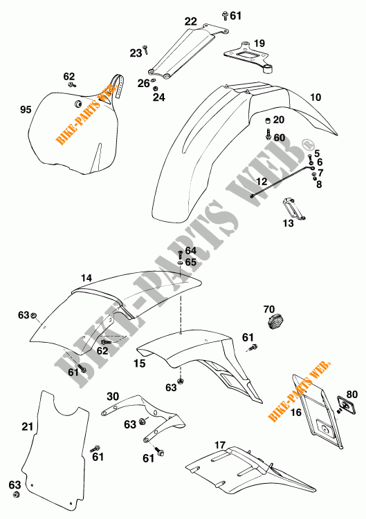 PLASTICHE per KTM 125 SX MARZOCCHI/OHLINS 1995
