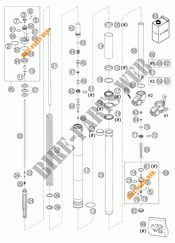 FORCELLA ANTERIORE (COMPONENTI) per KTM 125 SX 2004