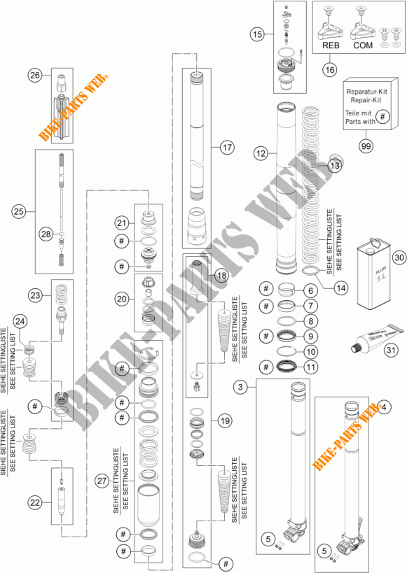 FORCELLA ANTERIORE (COMPONENTI) per KTM 450 SX-F 2015