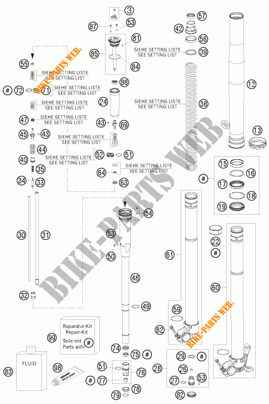 FORCELLA ANTERIORE (COMPONENTI) per KTM 450 SX-F 2010