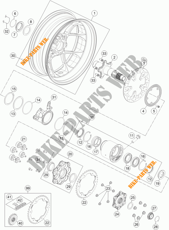 RUOTA POSTERIORE per KTM 1290 SUPER DUKE R ORANGE ABS 2016