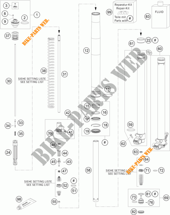 FORCELLA ANTERIORE (COMPONENTI) per KTM 85 SX 19/16 2008