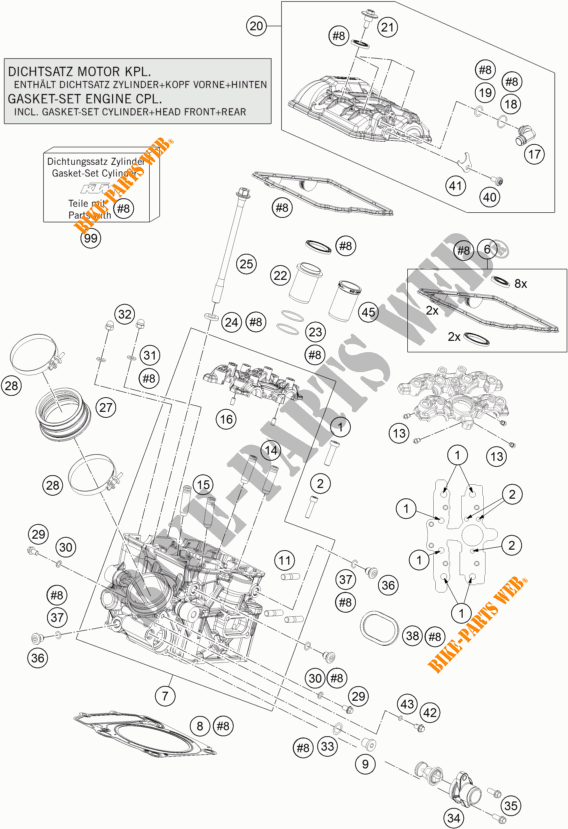 TESTA CILINDRO POSTERIORE per KTM 1290 SUPER DUKE R ORANGE ABS 2016