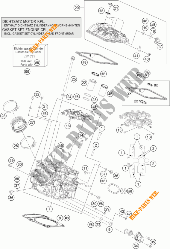 TESTA CILINDRO POSTERIORE per KTM 1290 SUPER DUKE R ORANGE ABS 2015