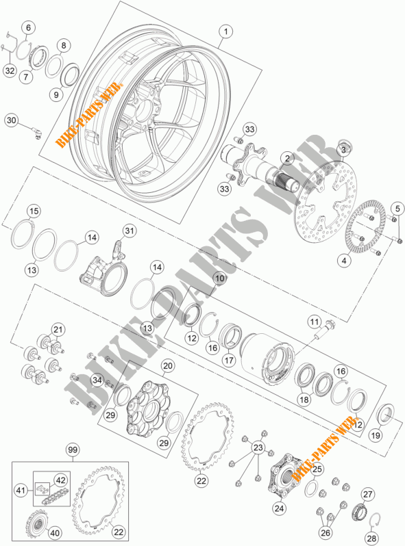 RUOTA POSTERIORE per KTM 1290 SUPER DUKE R ORANGE ABS 2014