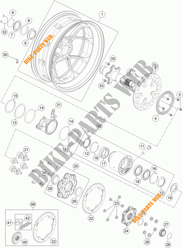 RUOTA POSTERIORE per KTM 1290 SUPER DUKE R ORANGE ABS 2014