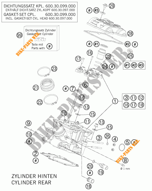 TESTA CILINDRO POSTERIORE per KTM 990 SUPER DUKE R 2012