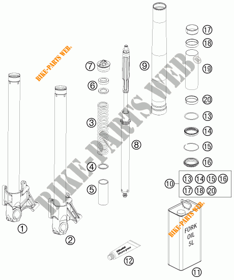 FORCELLA ANTERIORE (COMPONENTI) per KTM 990 SUPER DUKE R 2012
