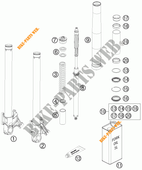 FORCELLA ANTERIORE (COMPONENTI) per KTM 990 SUPER DUKE R 2011
