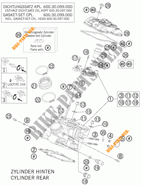TESTA CILINDRO POSTERIORE per KTM 990 SUPER DUKE R 2011