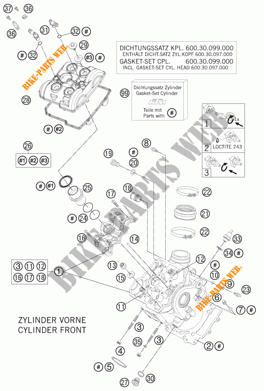 TESTA CILINDRO ANTERIORE per KTM 990 SUPER DUKE R 2011