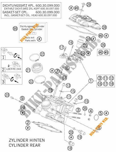 TESTA CILINDRO POSTERIORE per KTM 990 SUPER DUKE R 2011