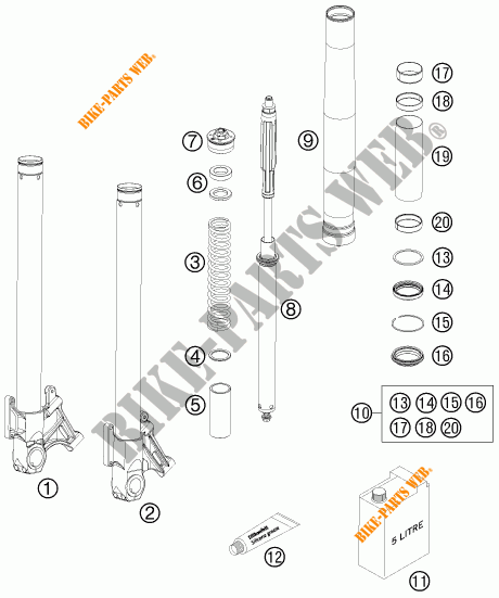 FORCELLA ANTERIORE (COMPONENTI) per KTM 990 SUPER DUKE R 2010