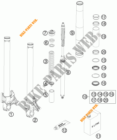 FORCELLA ANTERIORE (COMPONENTI) per KTM 990 SUPER DUKE R 2009