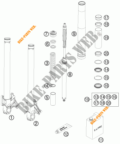 FORCELLA ANTERIORE (COMPONENTI) per KTM 990 SUPER DUKE R 2009